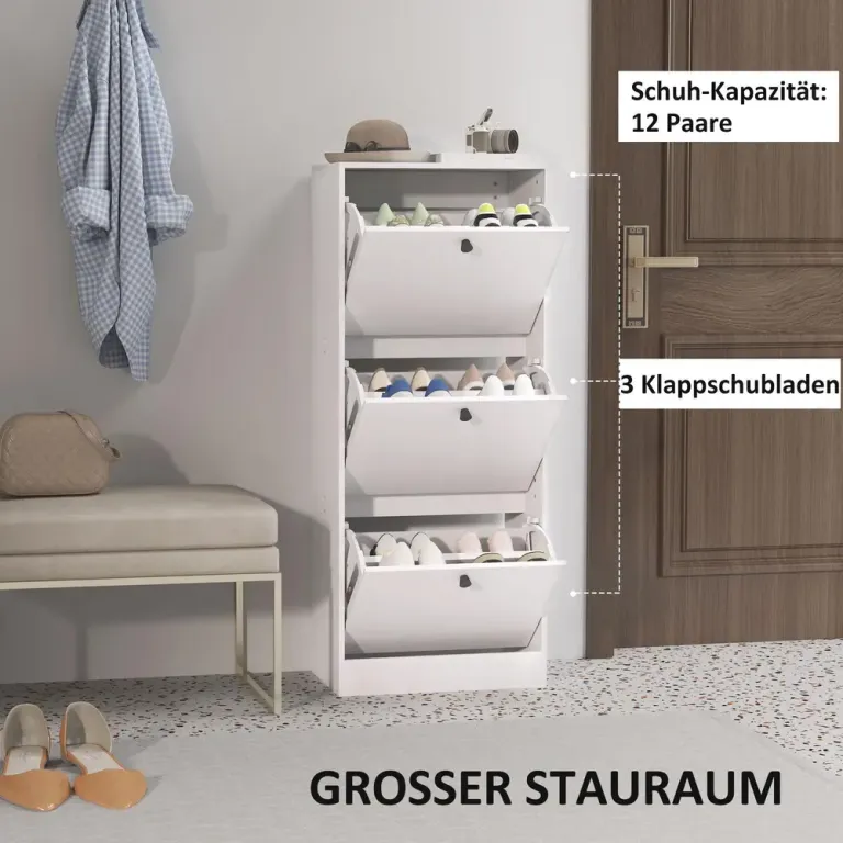 Skoskåp Skotippare 3 Klaffar Vit 47 x 28 x 115 cm