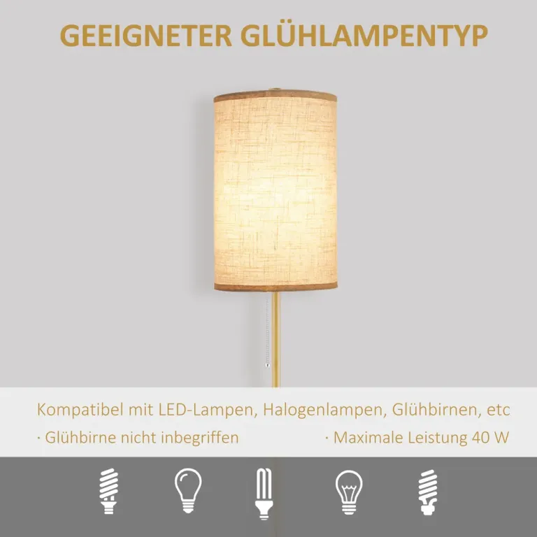 Golvlampa med Linne Lampskärm och Stål Stativ, Cremevit