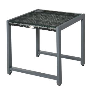 Runt Trädgårdsbord Konstrotting Elegant Sidobord med Glasskiva och Aluminiumram Väderbeständig Grå