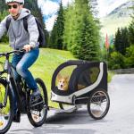 Hundvagn Cykelvagn Vit Svart Oxford Tyg för Hundtransport 2 i 1 med Nätfönster och Dragkrok 130 X 73 X 90 Cm