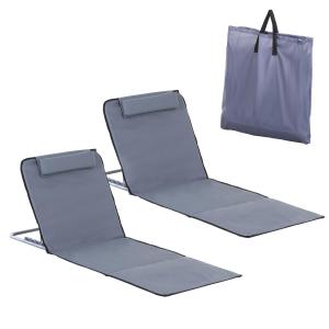 Solsäng Prisvärd Grå Metall för Strand och Semester Hopfällbar med Bärväska och Ryggstöd i Fem Steg för Avkoppling
