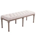 Klädd Bänk Lounge Pall Vintage med Knappar Linne och Trä för Vardagsrum och Hall Beige 142 X 47 X 51 Cm