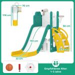 5-i-1 Rutschkana för Barn med Teleskop och Basketkorg i Plast, Gul+Grön