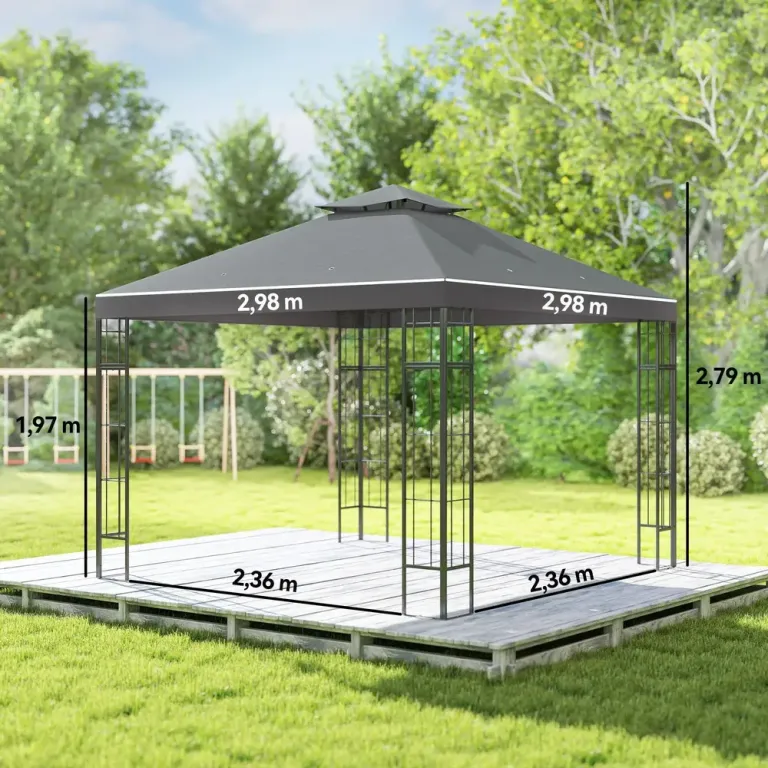 Lusthus Trädgårdspaviljong med Dubbeltak Mörkgrå 3 x 3 m