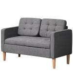 2-Sitsig Soffa i Linnetyg, Kompakt Tygsoffa med Träben, Bekväm Sittplats för Det Lilla Vardagsrummet, Grå, 117 x 62 x 78 cm