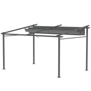 Terrasstak Pergola med Väggfäste Mörkgrå av Aluminium för Terrass och Trädgård Paviljong med Justerbart Tak 4 x 3 m