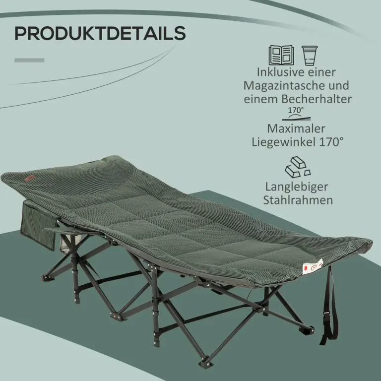 Campingsäng Solsäng Grå av Stål och Oxford 186 x 68 x 48 cm