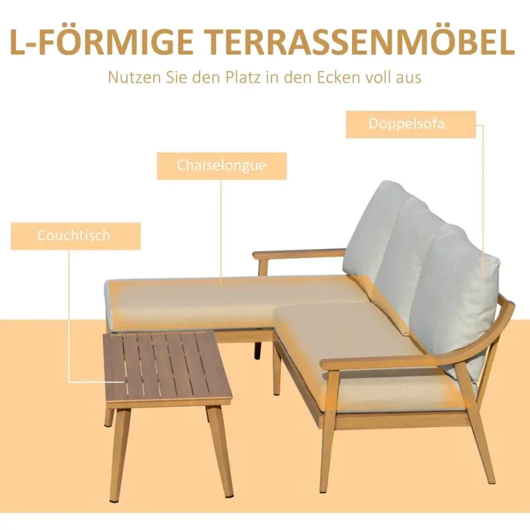 Loungegrupp i Konstrotting 3 Personer Soffa med Schäslong