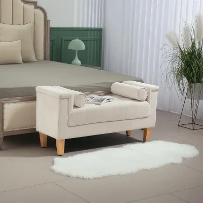 Bänk Sängbänk med Chenilleöverdrag Beige 115 x 44 x 58 cm
