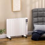Elektrisk Värme element med Hjul, Portabel Värmare med Fjärrkontroll och Timer, Effektiv Uppvärmning för 15 m², Vit, 75 x 7,5 x 58,5 cm, 2000 W