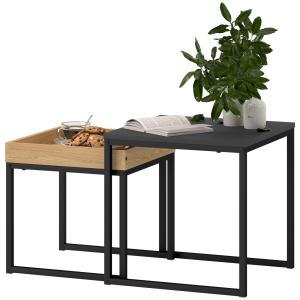 Modernt Soffbord, Set med 2, Fyrkantigt, MDF och Metall, Svart