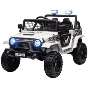 Barnelbil med Mjuk Fjädring, Fjärrkontroll, LED-lampor och Horn, 12V, Plast och Metall, Vit