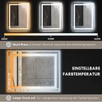 Badrumsspegel Väggspegel LED Silver av Glas för Badrum 80 x 60 cm med Belysning 3 Ljusfärger Touch Omkopplare IP44