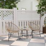 Trädgårdsmöbler Balkongmöbler Set för 2 Personer Natur av Polyrattan och Stål för Trädgård och Terrass 3-Delad Sittgrupp med Bord