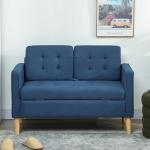 Tvåsitssoffa med Förvaringsutrymme och Knapphäftning samt Kuddar för Vardagsrum Ergonomisk och Stabil Blå Kautschukträ och Tyg 117 x 62 x 78 cm