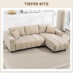 Hörnsoffa med Divan 3 Sits Beige Tyg och Metall för Vardagsrum Flexibel Soffa med Flyttbar Schäslong och 2 Kuddar Modern och Bekväm