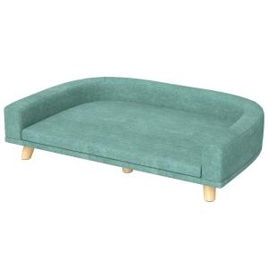 Hundsoffa Husdjurssoffa Grön av Trä och Tyg för Stora Hundar Förhöjd Design med Kudde Bekväm Sovplats 98 x 67 x 25 cm