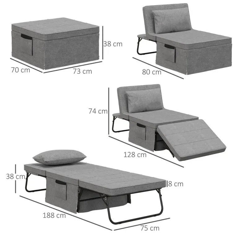 Hopfällbar Gästsäng och Ottoman 4-i-1 188 x 75 x 38 cm