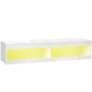 Hängande TV-skåp med RGB LED-belysning i 16 Färger, TV-bänk för 55-60 tums TV, Högblank Vit, 140x40x30 cm
