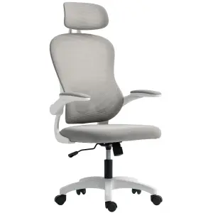 Ergonomisk Kontorsstol med Mesh-ryggstöd, Höjdjusterbar, Fällbara Armstöd och Gungfunktion, Grå