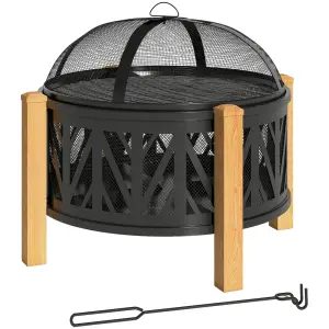 2-i-1 Eldskål Ø75 cm med Gnistskydd, Poker och Grillgaller, Svart, Ø75x58 cm