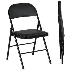 Set med 2 Hopfällbara Kontorsstolar med Metallben, för Kontor/Reception/Väntrum, Konstläder, Svart