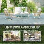 Trädgårdsmöbelset i Polyrattan Loungeset med 2-sits Soffa, Fåtölj och Bord för 4 Personer, Khaki