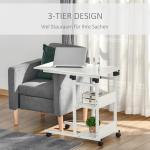 Sidobord med Hjul, Höjdjusterbart, 2 Hyllplan, Metallstomme, 80 x 40 x 72–82 cm, Vit