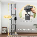 Klösträd Takhög Grå av Sisal och Plysch för Katter Skrapstolpe med Kattgrotta och Korg 225-255 cm
