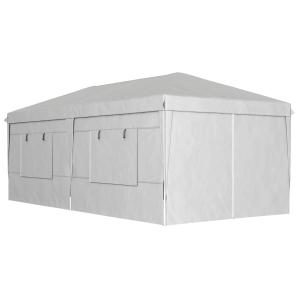 Lusthus Paviljong Pop-Up Partytält Ljusgrå av Polyester och Metall för Trädgård och Camping Vintertätt Tält med 6 Sidopaneler 3 x 6 m
