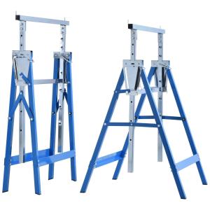 Hopfällbara Arbetsbockar 2-Pack, Justerbara Ställningsbockar i Stål, Robusta Stöd för Bygg och Renovering, Blå, 68 x 58 x 80-130 cm, 200 kg