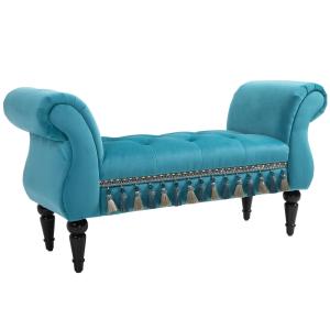 Bänk Stoppad Pallbänk Polyester och Gummiskum Blå 117 X 40 X 58 Cm