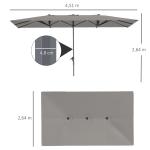 Dubbelparasoll Marknadsparasoll med Vev Mörkgrå av Aluminium ve Polyester för Balkong ve Terrass Solskydd UV50+ 451 x 264 cm