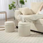 Förvaringspall 2-pack Rund Gräddvit Sammet för Vardagsrum Sittpuff med Lock och Förvaring Elegant Fotpall med Gulddetalj 36x36x41,5 cm