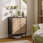 Sideboard Push to Open Svart och Naturfärgad MDF för Vardagsrum och Kök Skänk med Metallben och Dold Förvaring 120 cm