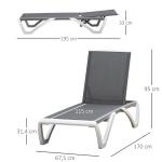 Ergonomisk Solsäng i Aluminium, Justerbar Relaxstol med Nackkudde, Bekväm Solstol i Textilene för Pool och Trädgård, Grå/Vit, 170 x 67,5 x 95 cm