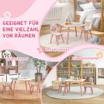 Barnmöbelgrupp Bord och 2 Stolar Rosa Furuträ för Barnrum Gulligt Djurmotiv Robust Sittgrupp för Barn 3 till 8 år Säker och Bekväm
