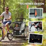 Barnvagn Cykelvagn 2-i-1 Hopfällbar Grå av Tyg och Metall för 2 Barn från 18 Månader Vagn med Bromsar 26,4 kg