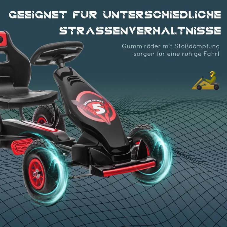 Trampbil Gokart Röd Svart av Metall och Plast för Barn 5-12