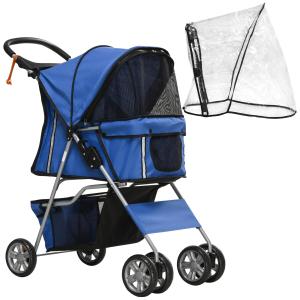 Hundvagn med Regnskydd, Smidig Transportkärra för Hundar, Bekväm Vagn med Mugghållare, Blå, 75 x 45 x 97 cm