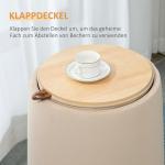 Rund Sittpuff med Förvaring, Klädd Ottoman i Sammet med Vändbart Lock, Fungerar som Sidobord, Beige, 44 x 47,5 cm