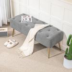 Klädd Bänk Sängbänk Grå av Lammullslook och Stål för Sovrum och Hall Bänk med Knappsömmar 112 x 41 x 46 cm