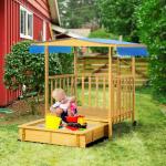 Sandlåda Leklåda Natur av Trä för Barn Utan Botten Höjdjusterbar med Tak och Lock Rolig Utomhuslek 107,5 x 107,5 x 110 cm