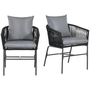 Trädgårdsstolar Uteplatsstolar Svart av Metall för Trädgård och Balkong Set om 2 med Kuddar Böjd Boho Stil 57 x 60 x 71 cm