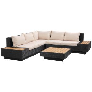 Loungegrupp i Aluminium 4 Personer, Modern Utemöbel med Soffa och Bord, Inkluderar Dynor för Terrass, Svart