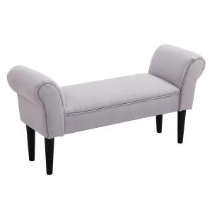 Sängbänk, Klädd Sittbänk, Hallsbänk för Sovrum, upp till 130 kg, Canvastyg, Grå, 102 x 36 x 51 cm