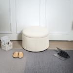 Pall Fotpall med Förvaringsutrymme Beige av Manchesterlook för Vardagsrum och Sovrum Rund Pall med Lock 60 x 60 x 41 cm