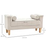 Bänk Sängbänk med Chenilleöverdrag Beige av Tyg och Trä för Sovrum och Hall Stoppad Skobänk med Cylinderkuddar 115 x 44 x 58 cm