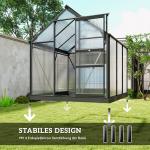 Växthus Stabil Silver Aluminium för Odling i Trädgården med Fundament och Takfönster samt Skjutdörr UV-skyddad Kanalplast 190 x 192 x 201 cm 3,65 m²