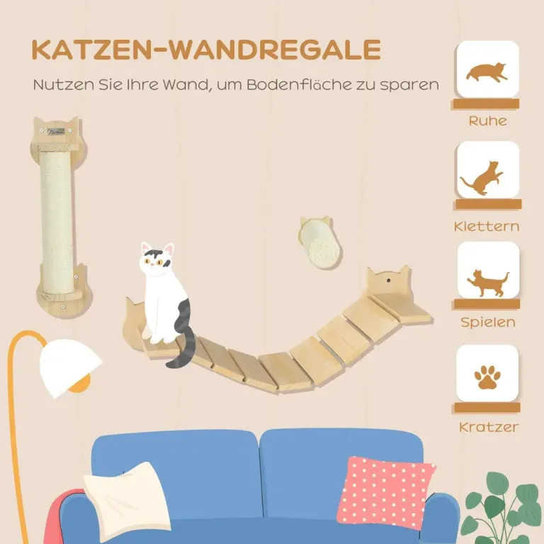 Kattklättervägg Kattmöbel Natur av Furu för Katter